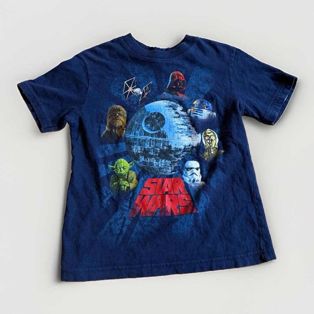 VTG Star Wars Blue Short Sleeve Shirt Kids Boys Size S 100% Cotton